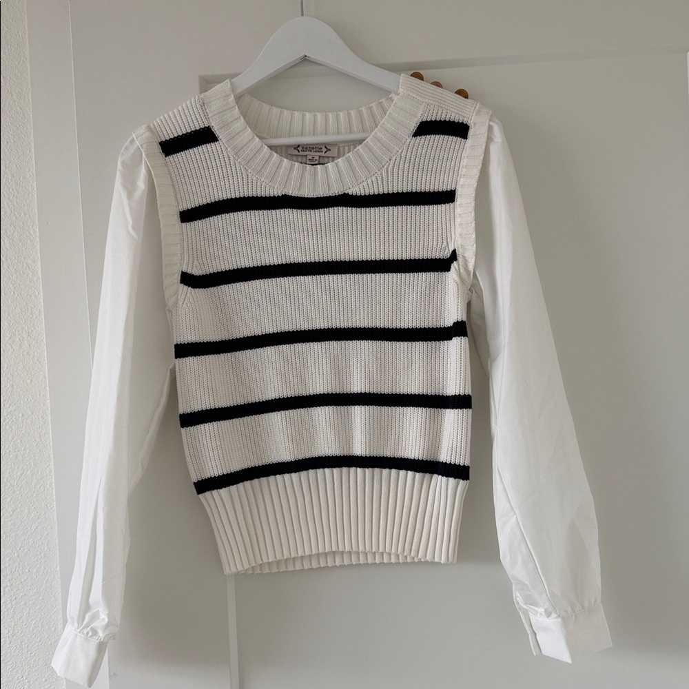 Nanette Black and White Striped Sweater Vest